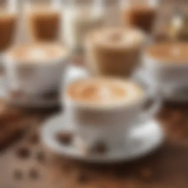 Selection of flavors for latte customization Variety of flavor syrups and spices