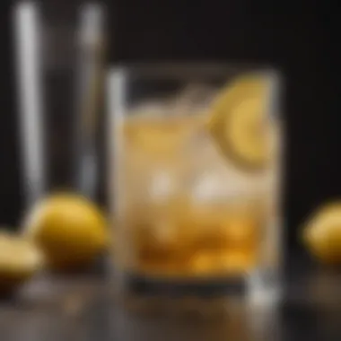 A classic highball cocktail garnished with a lemon twist and served in a tall glass