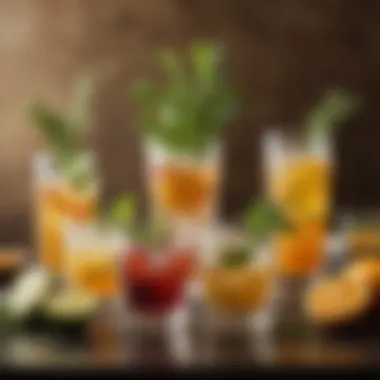 An array of fresh garnishes like herbs and citrus fruits for enhancing highball cocktails