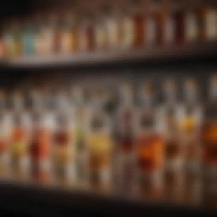 A selection of spirits ideal for highball cocktails, displayed elegantly on a bar shelf