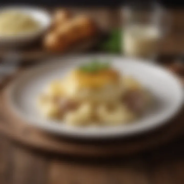 A beautifully plated dish featuring mashed potatoes alongside a gourmet steak.