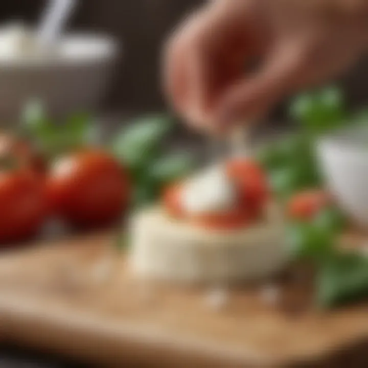 Fresh mozzarella cheese on a wooden cutting board