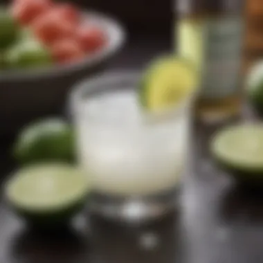 Close-up of fresh ingredients for a margarita, including limes and salt