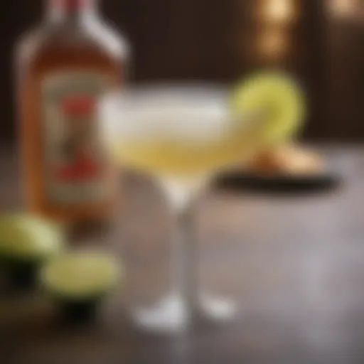 A beautifully garnished margarita glass with a lime wedge