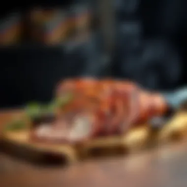 Beautifully smoked brisket resting on a wooden board