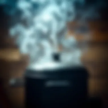 A smoker with wisps of smoke escaping, set against a rustic backdrop