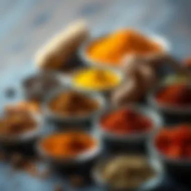 A vibrant spice blend arranged in small bowls ready for seasoning