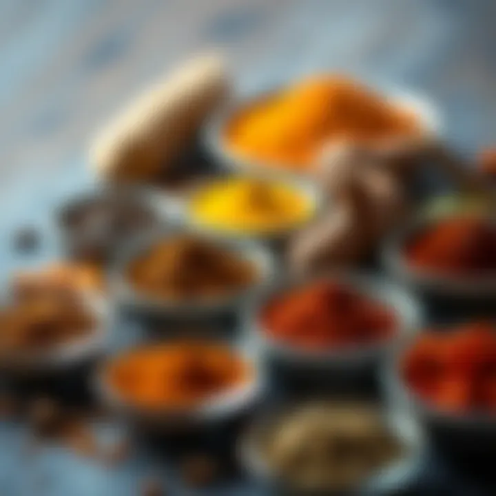 A vibrant spice blend arranged in small bowls ready for seasoning
