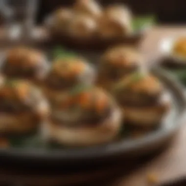 Baked Stuffed Mushrooms: A Gourmet Presentation An elegant platter of perfectly baked stuffed mushrooms, garnished with herbs.