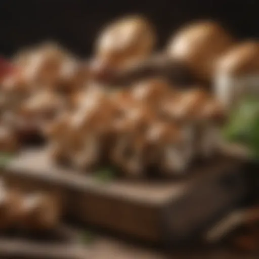 A selection of fresh mushrooms on a rustic wooden table, showcasing their natural beauty.