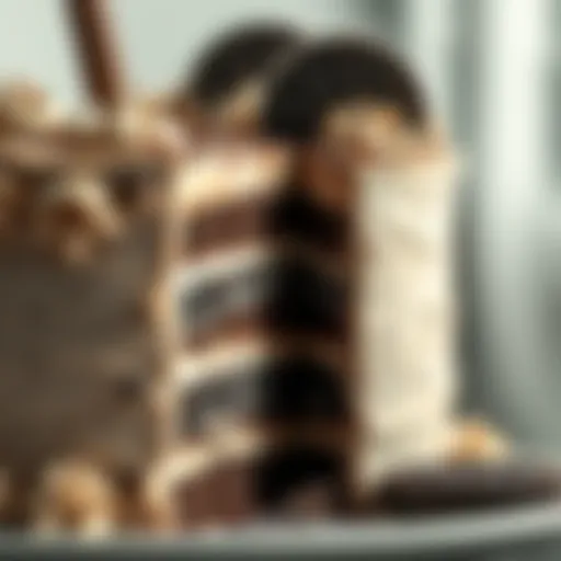 Layers of Delight: Oreo Ice Cream Cake Decadent layers of Oreo ice cream cake showcasing rich textures