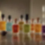 A collection of essential fragrance oils in elegant bottles