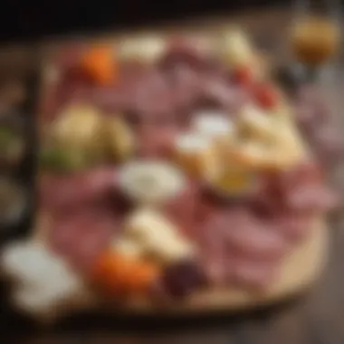 Artfully arranged charcuterie board with assorted meats and cheeses