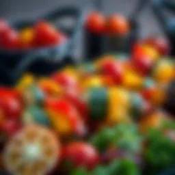 A vibrant platter of grilled vegetable skewers showcasing colorful bell peppers, zucchini, and cherry tomatoes.