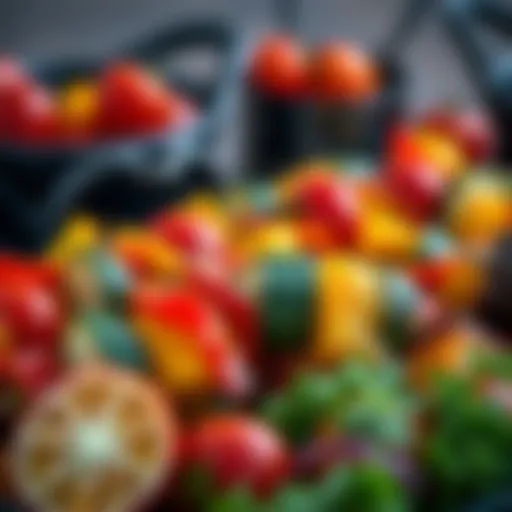 A vibrant platter of grilled vegetable skewers showcasing colorful bell peppers, zucchini, and cherry tomatoes.