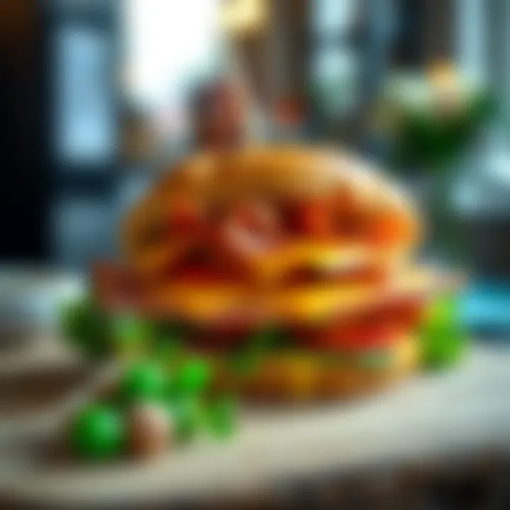 Gourmet Sandwich Delight with Pre-Cooked Ham Gourmet sandwich featuring pre-cooked ham, cheese, and fresh vegetables