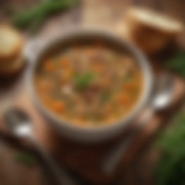 A heart-healthy lentil soup garnished with fresh herbs