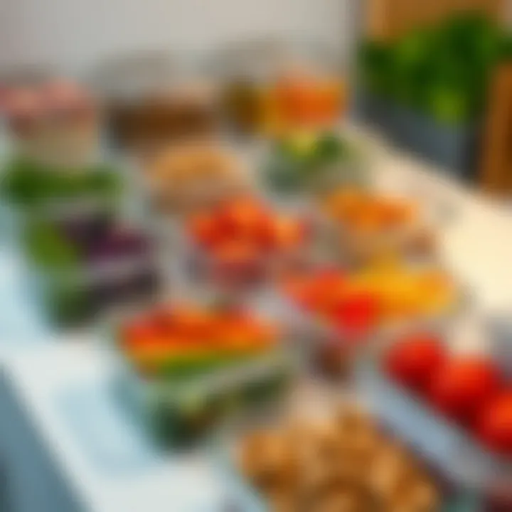 A neatly organized meal prep with containers filled with healthy food