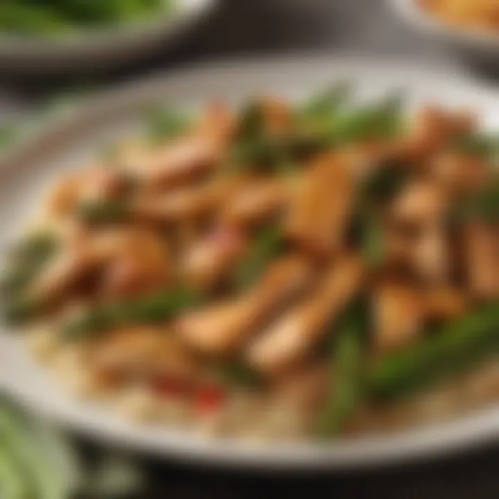 A vibrant stir-fry combining tender chicken and crisp asparagus, showcasing a colorful plate