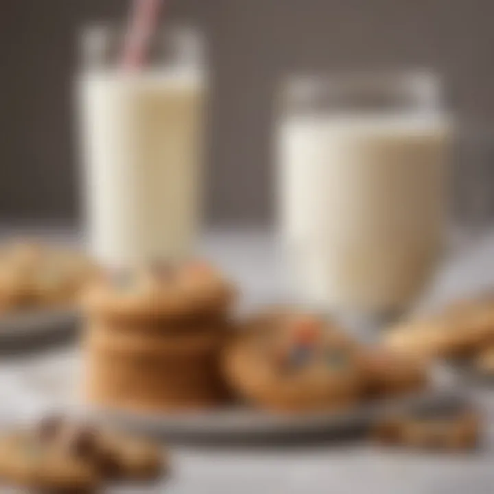 A colorful arrangement of a classic Berger cookie alongside a glass of cold milk, showcasing Baltimore's sweet treats.