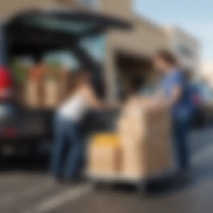 Customer loading groceries into a vehicle