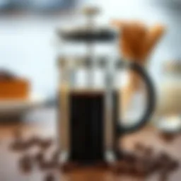 French press with freshly brewed coffee