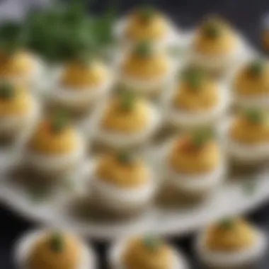 Artful Presentation of Deviled Eggs Elegant deviled eggs garnished with fresh herbs
