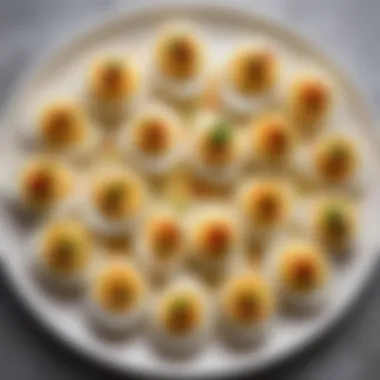 Diverse Toppings on a Platter of Deviled Eggs A platter of colorful deviled eggs with various toppings