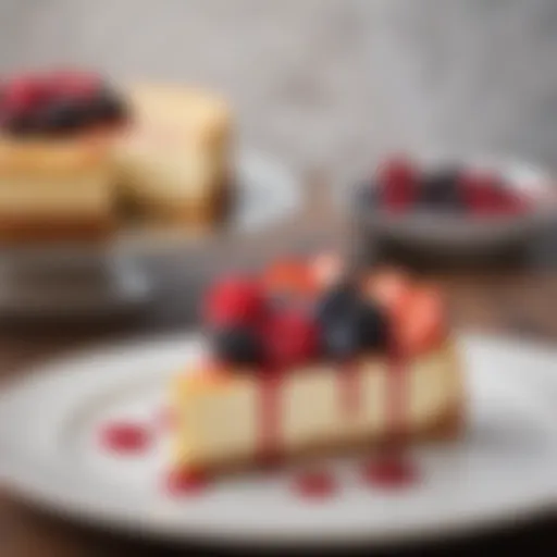 A beautifully plated slice of Devonshire cheesecake with fresh berries