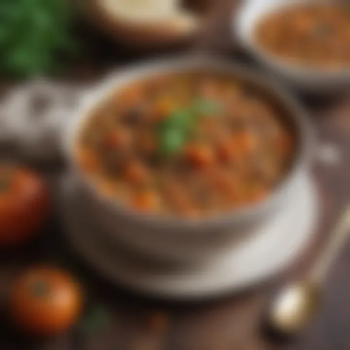 A hearty lentil stew filled with vegetables and spices