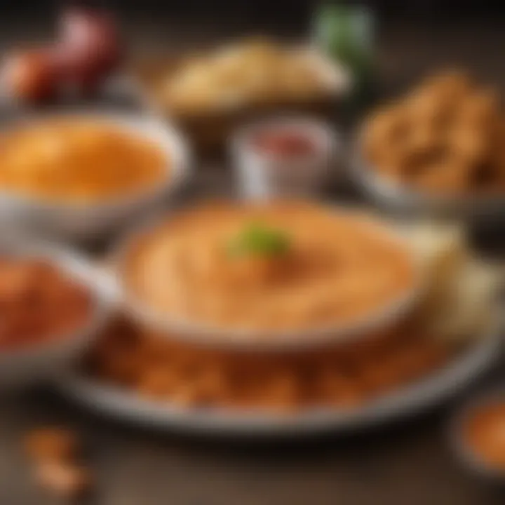 An assortment of dippable items next to a bowl of Buffalo Chicken Dip