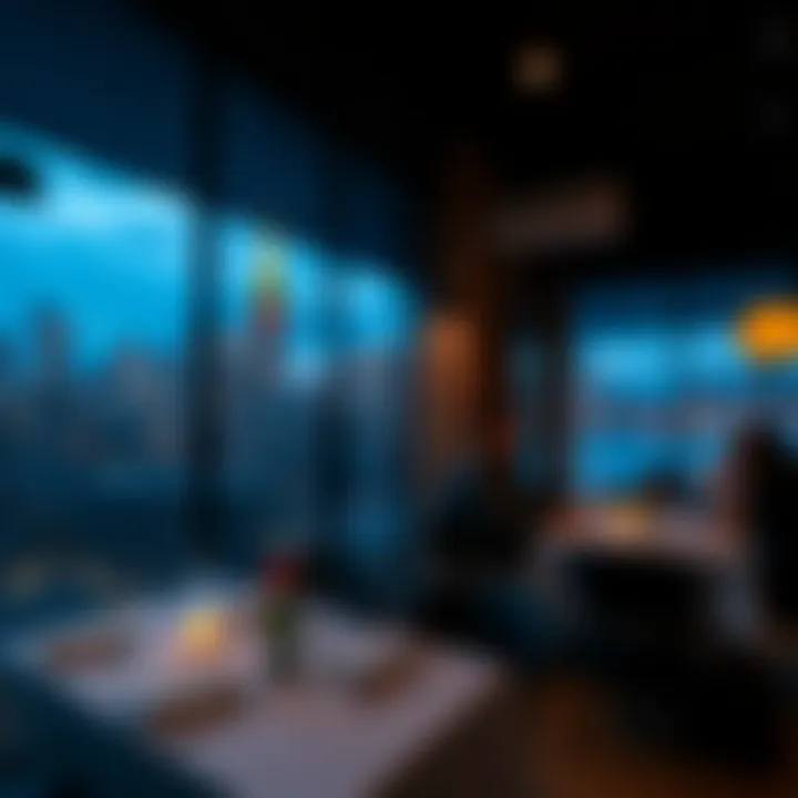 Charming restaurant with a view of the city skyline