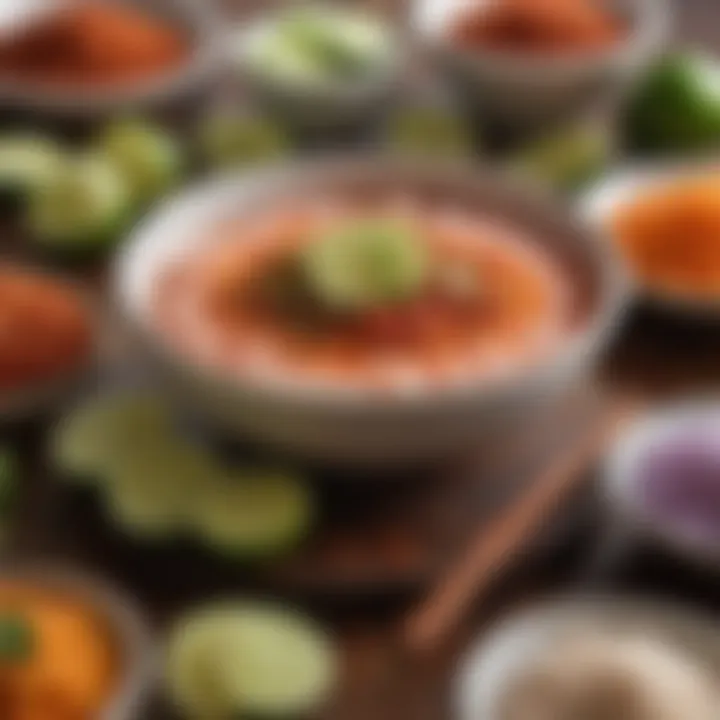 An assortment of dishes creatively garnished with chili lime salt, emphasizing culinary artistry