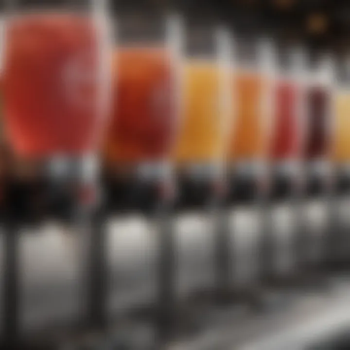 Diverse beverages prepared using a fizz machine, highlighting versatility in carbonation