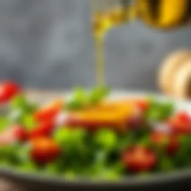 Olive oil drizzled over a fresh salad