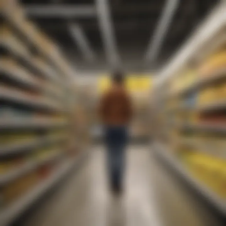 A shopper examining a product at Dollar General