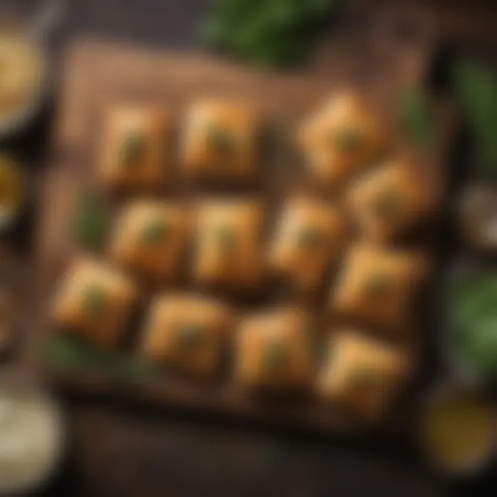 Savory bite-sized puff pastries filled with herbs and cheese, displayed on a rustic board.