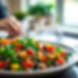 A vibrant vegetarian platter showcasing colorful vegetables and grains