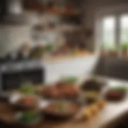 A cozy kitchen filled with fresh ingredients and herbs ready for meal preparation