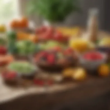 Fresh fruits and vegetables on a wooden table promoting digestive health.