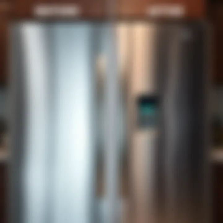 Before and after comparison of a cleaned stainless steel refrigerator