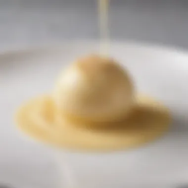 A close-up of the creamy texture of egg custard prepared with oat milk.