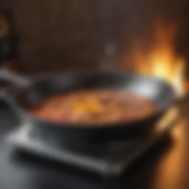 Close-up of an electric skillet in action, illustrating its efficient heat distribution.