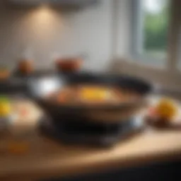 A sleek electric skillet showcasing its non-stick surface and temperature control settings.