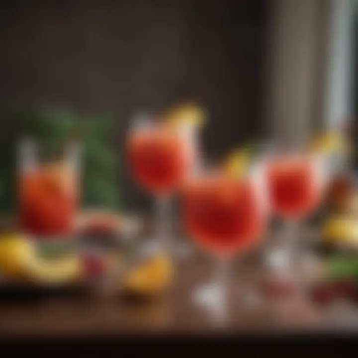 A beautifully set table with rum punch in elegant glasses, perfect for a celebratory atmosphere.