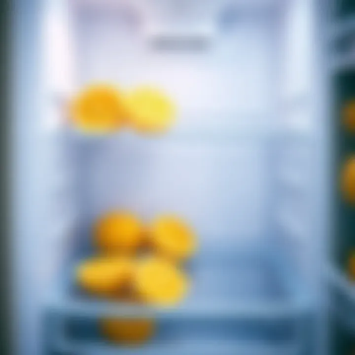 Maintaining a Clean Refrigerator for Freshness A clean refrigerator interior with lemon slices on the shelf.
