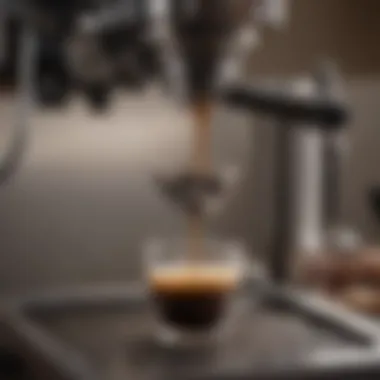 Close-up of espresso extraction showcasing rich crema