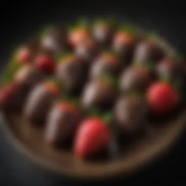 Chocolate covered strawberries artfully displayed on a platter