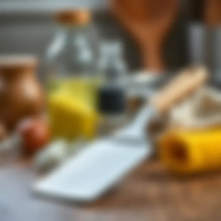 Well-maintained solid turner spatula beside cleaning tools