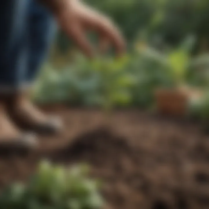 A close-up of a gardener examining soil quality, crucial for vegetable growth.